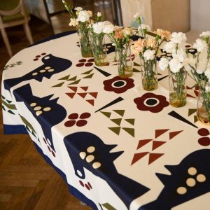 Blue Tablecloth with Birds