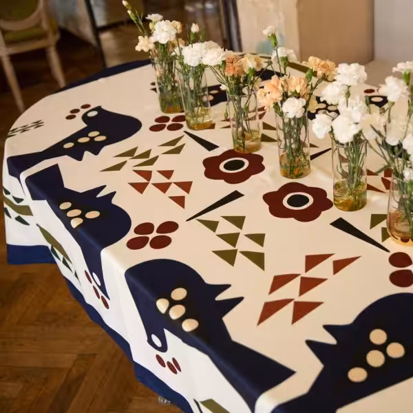 Blue Tablecloth with Birds